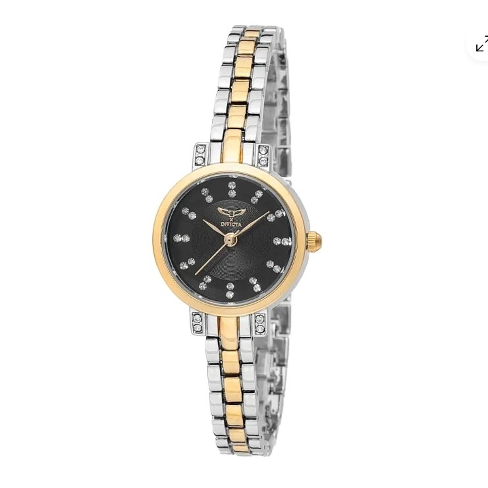Invicta Angel I Women's Two Tone Watch Black Dial Crystal Markers New